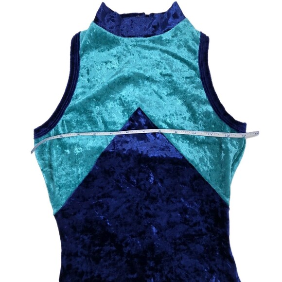 Gilda Marx VTG 90s High Neck Velvet Keyhole Biketard Unitard Dance Blue XS (Y/J) - Picture 16 of 16